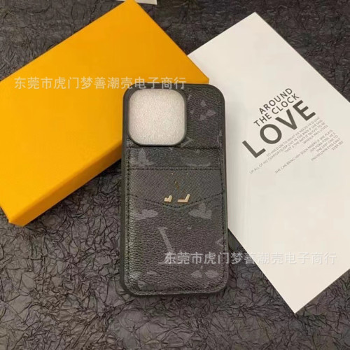 潮大牌皮質手機殼iPhone15Promax上下開插卡蘋果13pro全包軟殼12