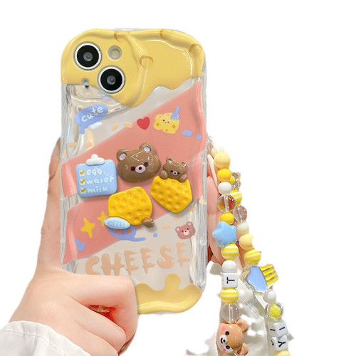 適用蘋果14promax手機殼iPhone13透明防摔12卡通起司立體公仔鏈條 適用蘋果14promax手機殼iPhone13透明防摔12卡通起司立體公仔鏈條