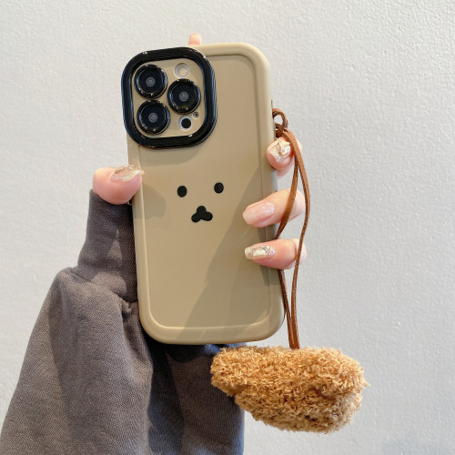 網紅泡芙殼蘋果15保護套卡通11適用iPhone13愛心小熊毛絨手機殼軟