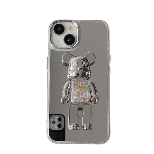 鏡面殼適用iPhone16PRO保護套白銀珠子蘋果12/XR暴力熊支架手機殼