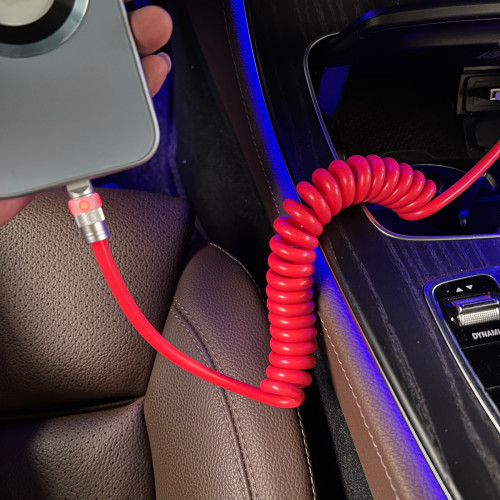 車用發光仿矽膠彈簧線PD100W 適用華爲蘋果15carplay快充數據電線