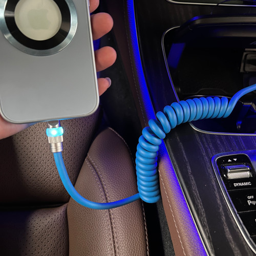 車用發光仿矽膠彈簧線PD100W 適用華爲蘋果15carplay快充數據電線