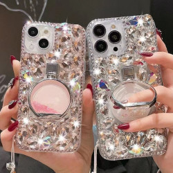 適用蘋果16promax手機殼14pro奢華鑲鑽支架香水瓶iPhone15/14水鑽