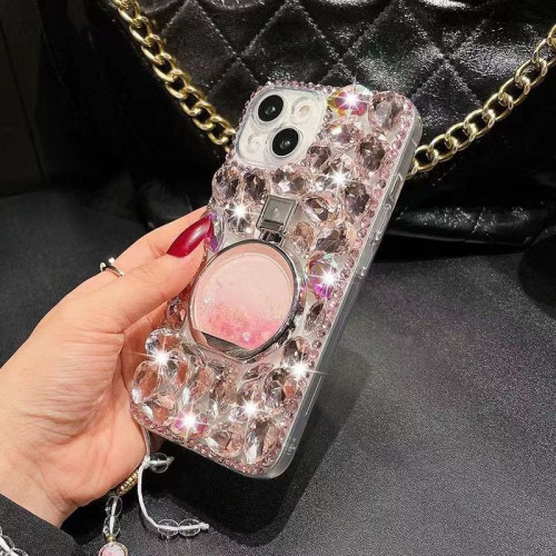 適用蘋果16promax手機殼14pro奢華鑲鑽支架香水瓶iPhone15/14水鑽