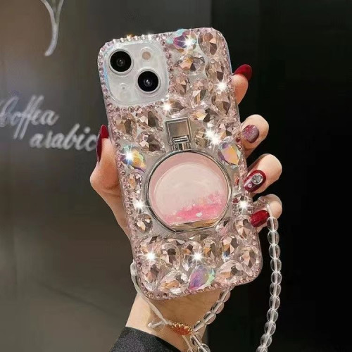 適用蘋果16promax手機殼14pro奢華鑲鑽支架香水瓶iPhone15/14水鑽