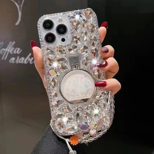 適用蘋果16promax手機殼14pro奢華鑲鑽支架香水瓶iPhone15/14水鑽