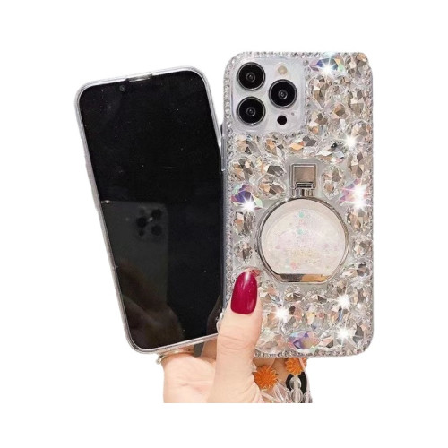 適用蘋果16promax手機殼14pro奢華鑲鑽支架香水瓶iPhone15/14水鑽