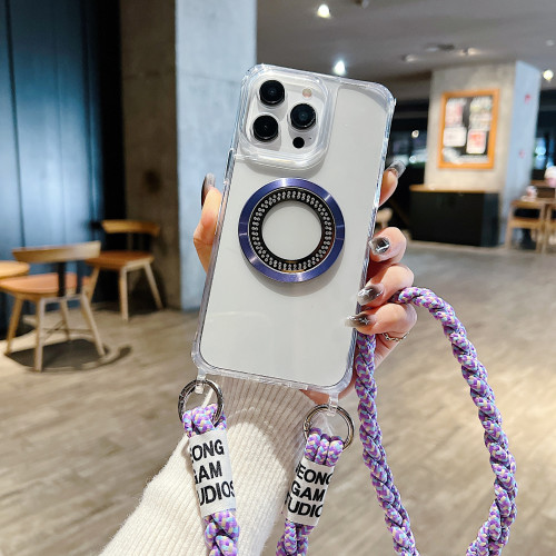 適用於蘋果15PROMAX手機殼14磁吸鑲鑽帶掛孔繩透明亞克力+tpu手機 適用於蘋果15PROMAX手機殼14磁吸鑲鑽帶掛孔繩透明亞克力+tpu手機