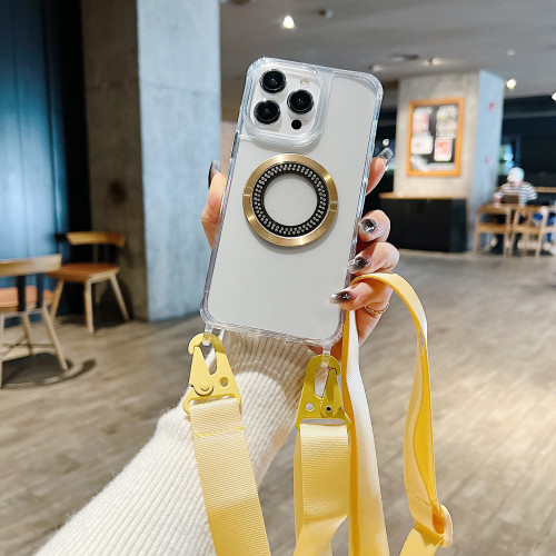 適用於蘋果15PROMAX手機殼14磁吸鑲鑽帶掛孔繩透明亞克力+tpu手機 適用於蘋果15PROMAX手機殼14磁吸鑲鑽帶掛孔繩透明亞克力+tpu手機