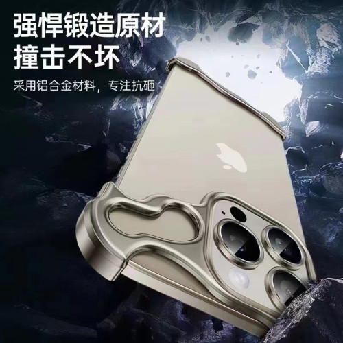 適用iPhone15PRO手機殼異形金屬邊框無背板配合金鏡頭膜蘋果14p新