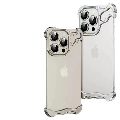 適用iPhone15PRO手機殼異形金屬邊框無背板配合金鏡頭膜蘋果14p新