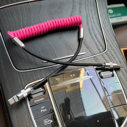 車用撞色彈簧線PD100W適用於華爲蘋果15carplay29W快充數據充電線