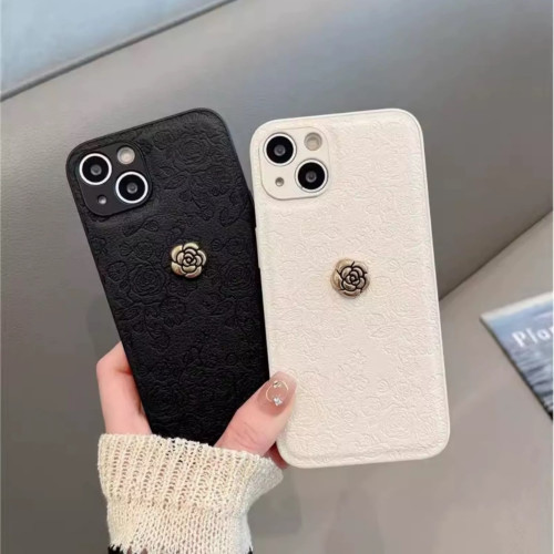 山茶花ins風適用iphone17手機殼蘋果15PRO壓印16簡約14純色保護套