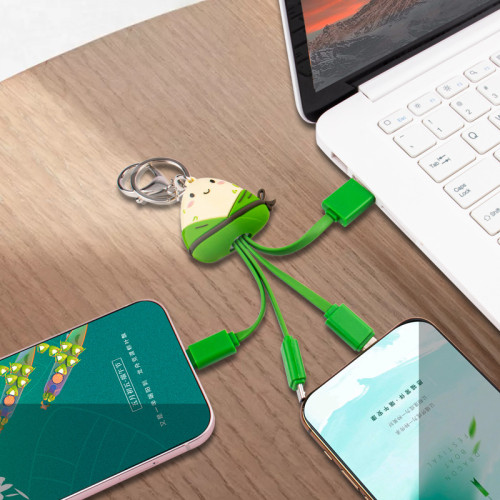 粽子數據線文創端午節禮品創意三合一 可愛一拖三鑰匙粽子充電線