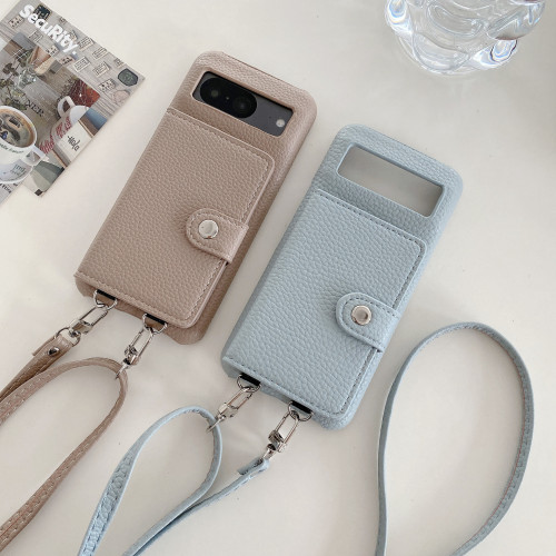 適用谷歌pixel8手機殼半包pixel7pro/6/5荔枝紋左右開斜背保護套