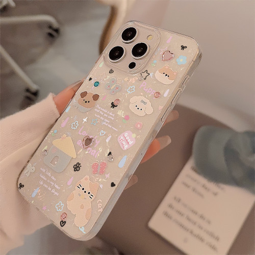 適用ins卡通趣味小狗貼紙蘋果15pro max手機殼16貝殼iphone15軟11
