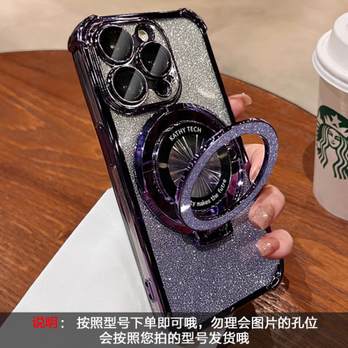 適用15promax蘋果手機殼iphone14電鍍四角氣囊防摔13折曡隱形支架 適用15promax蘋果手機殼iphone14電鍍四角氣囊防摔13折曡隱形支架