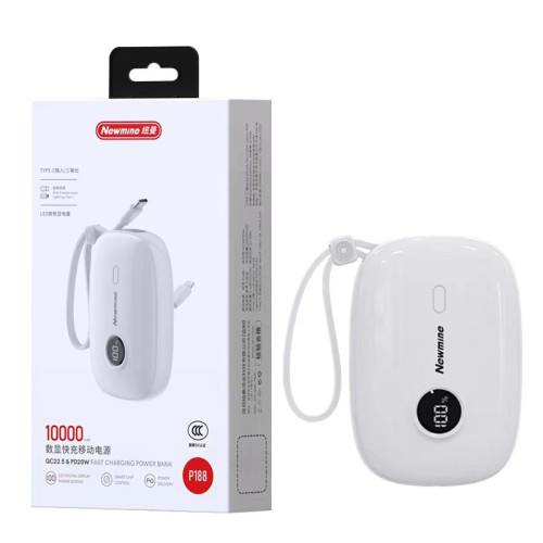 適用紐曼P188自帶雙線過3C數顯10000安培充電寶適用蘋果15