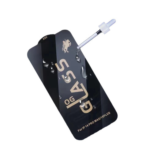 適用iPhone15防靜電鋼化膜OG蘋果絲印全屏14promax高鋁大弧鋼化膜