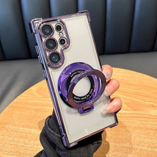適用三星S25Edge手機殼電鍍磁吸支架S23Ultra四角氣囊S24透明新款
