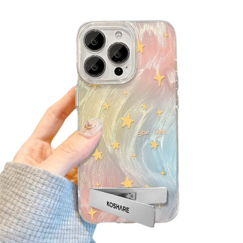 適用蘋果15手機殼iphone14暈染星星支架13pm羽紗12鐳射11全包高級