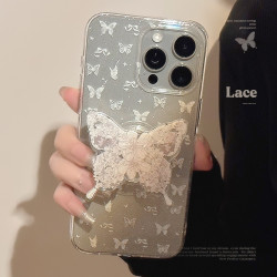 氣質ins白蝴蝶支架蘋果16手機殼15閃粉iphone17pro max適用11仙女