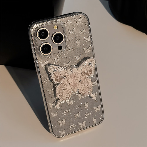 氣質ins白蝴蝶支架蘋果16手機殼15閃粉iphone17pro max適用11仙女