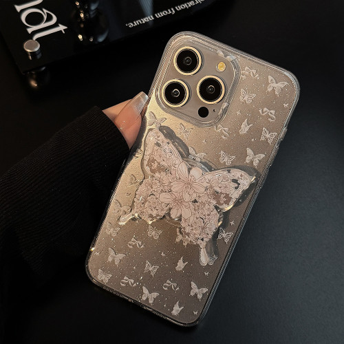 氣質ins白蝴蝶支架蘋果16手機殼15閃粉iphone17pro max適用11仙女