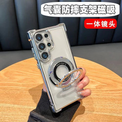 適用三星S26Ultra手機殼透明氣囊防摔支架磁吸S25FE電鍍硬殼A07保