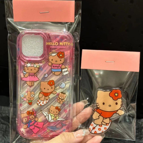 ins沖浪潛水KT貓iPhone14蘋果手機殼13內斜紋12promax支架11女15