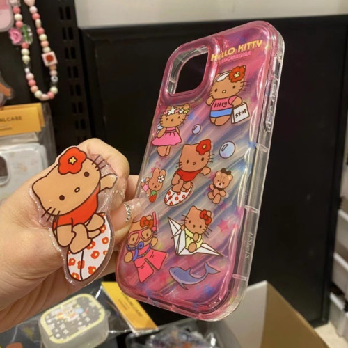 ins沖浪潛水KT貓iPhone14蘋果手機殼13內斜紋12promax支架11女15