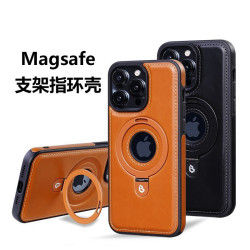 適用蘋果15ProMax磁吸支架手機殼高檔商務皮iPhone14/16pro皮革男