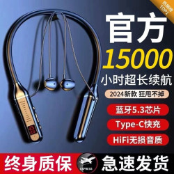 頸掛脖式運動藍牙耳機新款2024無線超長續航大電量半入耳式有線