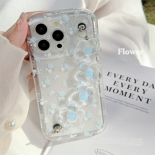 夏日小清新藍色碎花iphone14promax蘋果15手機殼16適用12透明掛繩
