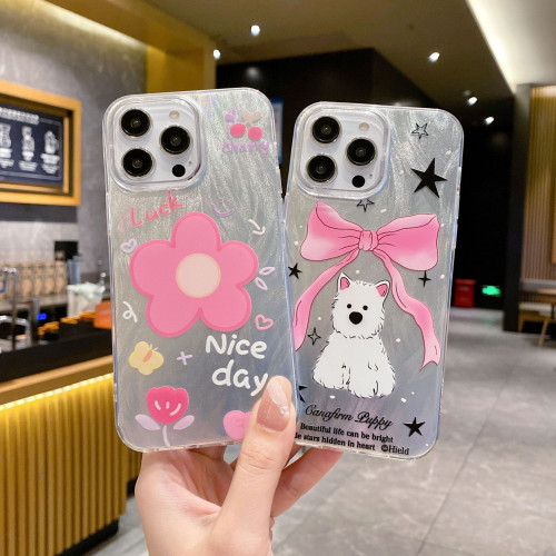 ins風日系羽紗殼花朵適用蘋果16手機殼韓風iPhone14promax透明 15