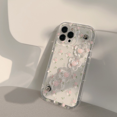 小清新碎花iphone16pro max蘋果手機殼13手鏈11適用12掛繩15透明