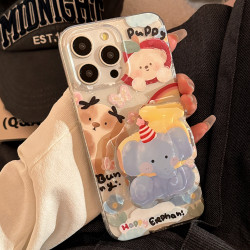 可愛塗鴉大象支架蘋果15手機殼16閃粉iphone14pro 適用原創12塗鴉