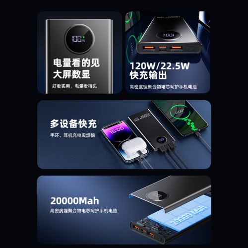 120W大容量超級快充充電寶20000安培雙向快充行動電源禮品LGO