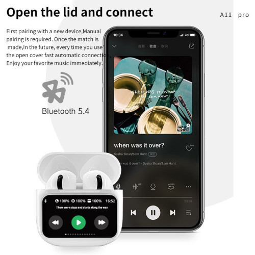 新品彩色螢幕A11pro藍牙耳機 觸控螢幕ANC通話降噪多功能顯示屏無線耳機