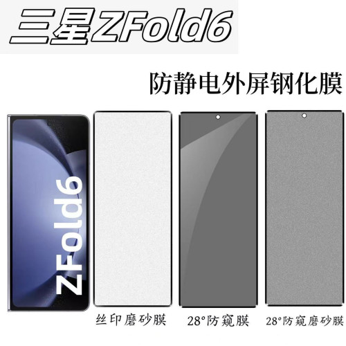 適用三星GalaxyZFold6外屏鋼化膜全屏電鍍高清防窺紫光螢幕保護膜