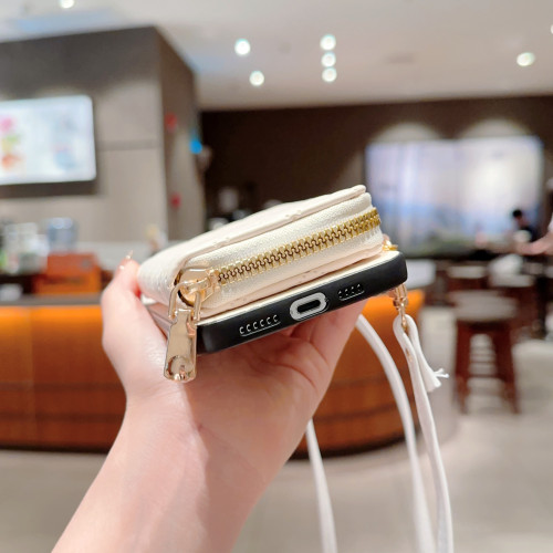 新款適用於iphone16promax手機殼斜背掛繩蘋果15零錢包14小香風