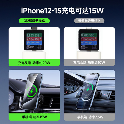 適用Qi2無線充強磁吸車用透明款蘋果真15w車用無線充電器