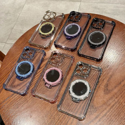 一體磁吸支架適用蘋果16手機殼iphone15promax帶鏡子13新款12女11