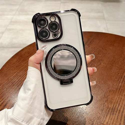 一體磁吸支架適用蘋果16手機殼iphone15promax帶鏡子13新款12女11