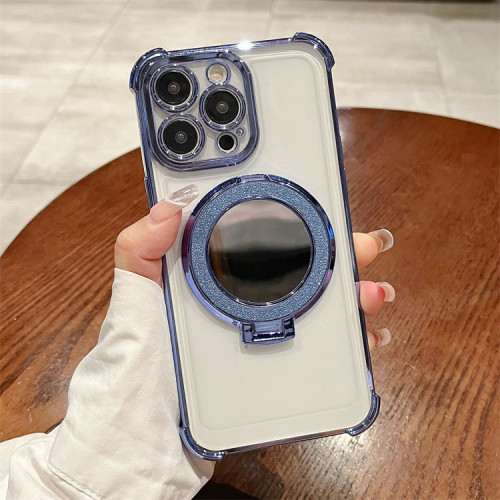 一體磁吸支架適用蘋果16手機殼iphone15promax帶鏡子13新款12女11
