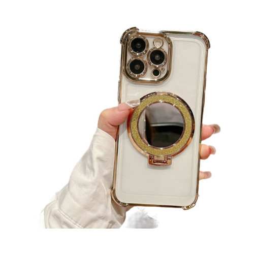 一體磁吸支架適用蘋果16手機殼iphone15promax帶鏡子13新款12女11