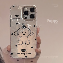 電鍍銀適用iphone16簡約線條小狗手機殼蘋果14promax鐳射1312