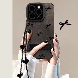 蝴蝶結支架手鏈適用蘋果15手機殼14pro奢華高級13矽膠防摔X翻毛皮