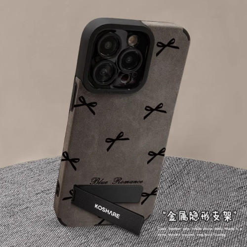 蝴蝶結支架手鏈適用蘋果15手機殼14pro奢華高級13矽膠防摔X翻毛皮