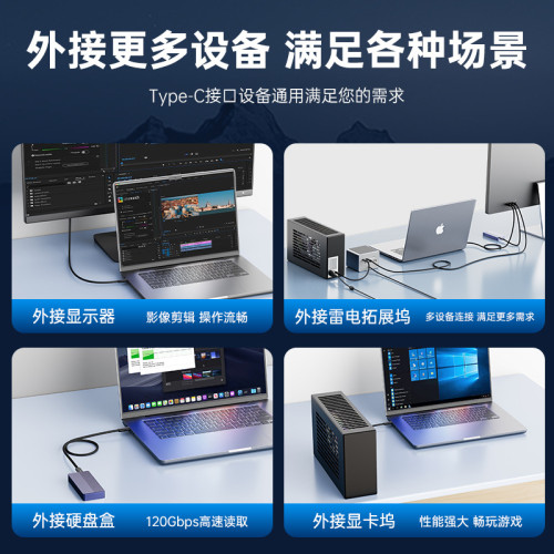 雷電5Type-C數據線鍍銀同軸120G傳輸16K全功能兼容240W快充線